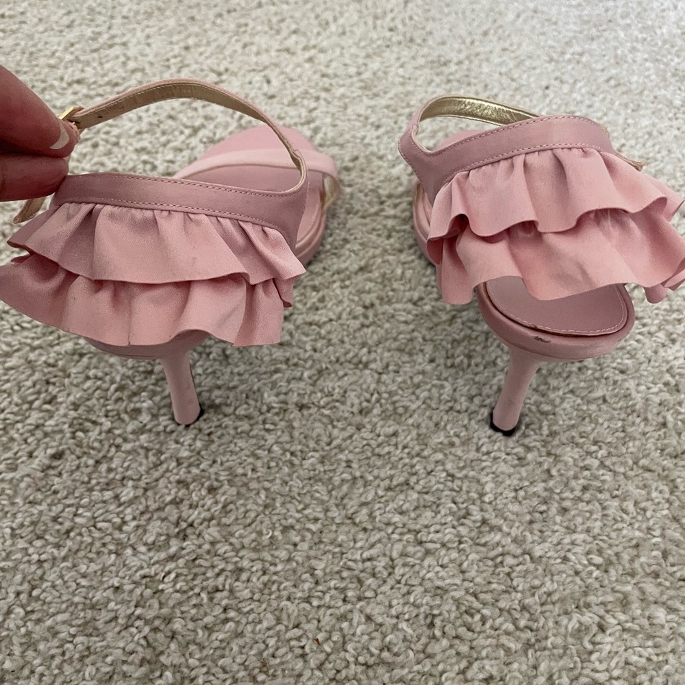 Nina Blush Pink Ruffle Strap Heels - Picture 3 of 3